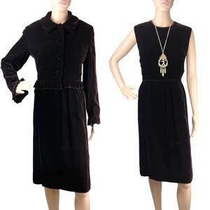 Vintage Anne Fogarty Velvet Chocolate Brown Dress Jacket Suit Small Medi…
